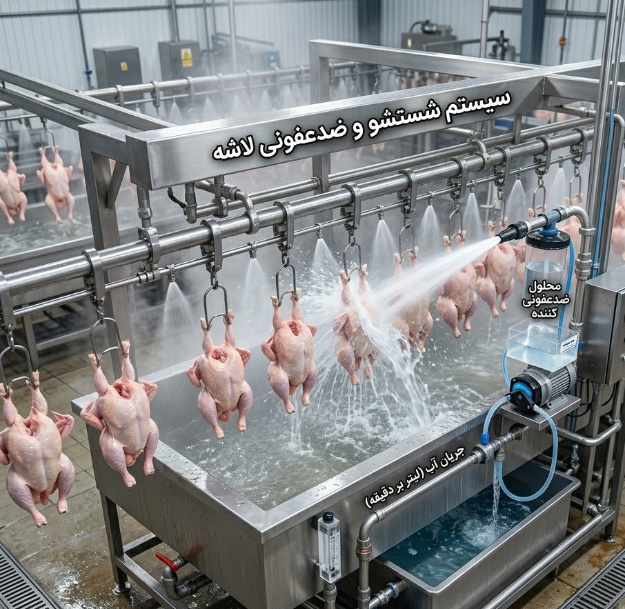 شستشوی لاشه در کشتارگاه طیور