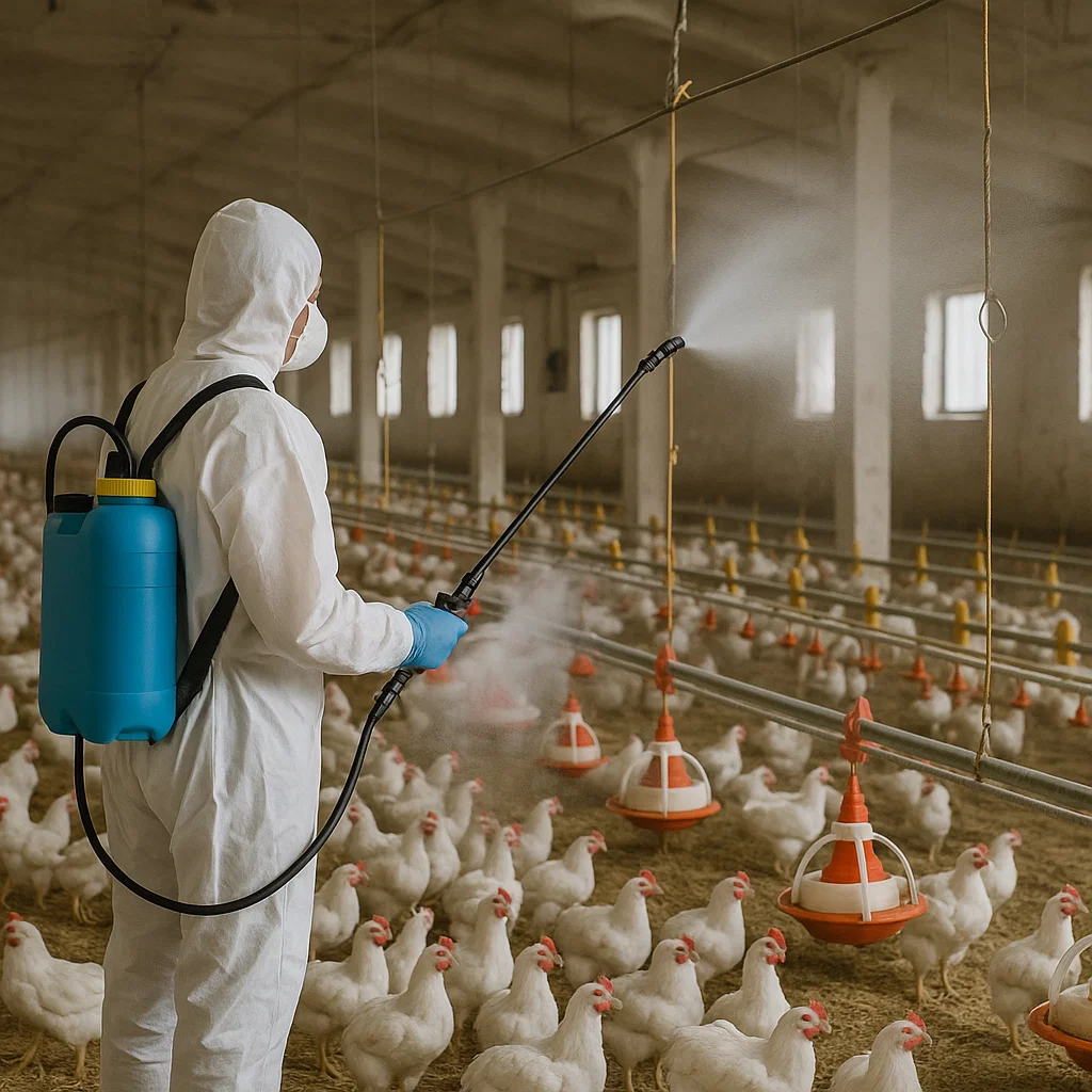 ضدعفونی فارم مرغ تخم گذار با ضدعفونی کننده و شوینده مرغداری