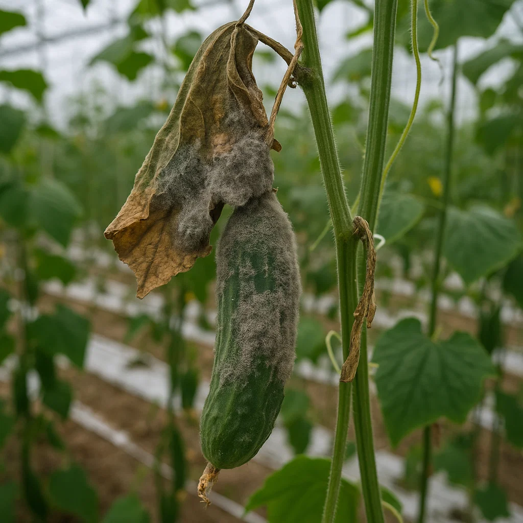 علائم کپک خاکستری در خیار گلخانه ای