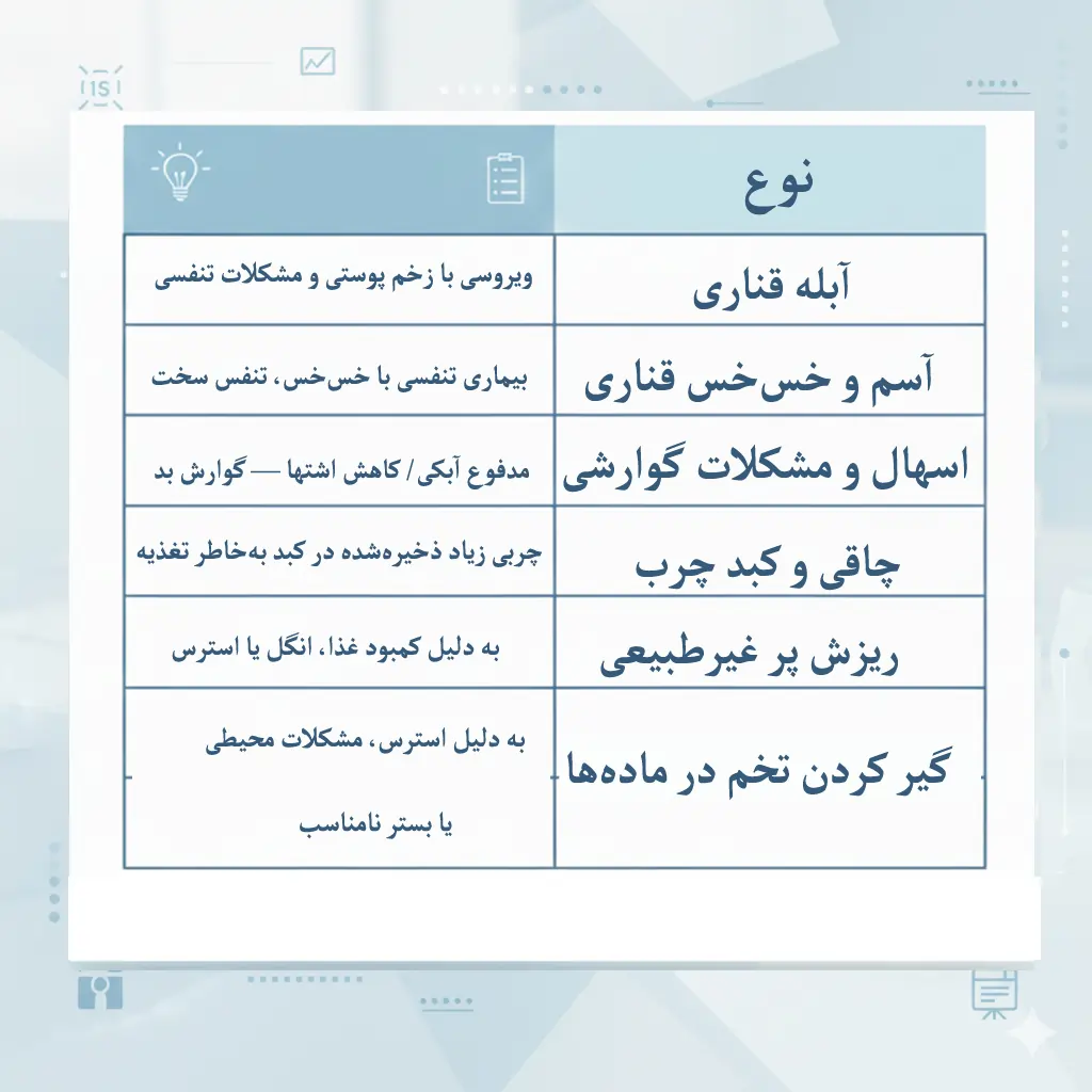 انواع بیماری های رایج در قناری ها